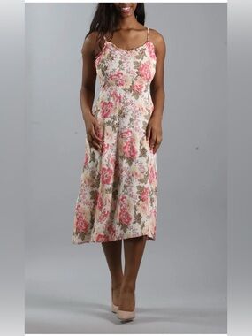 Reformation Floral Midi Dress Cream Pink Adjustable Strap Smocked Back Size XL